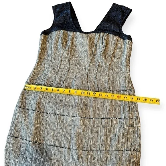 Kay Unger Sheath Dress Navy Blue Lace and Pewter Tweed Womens Size 12 - Picture 8 of 16